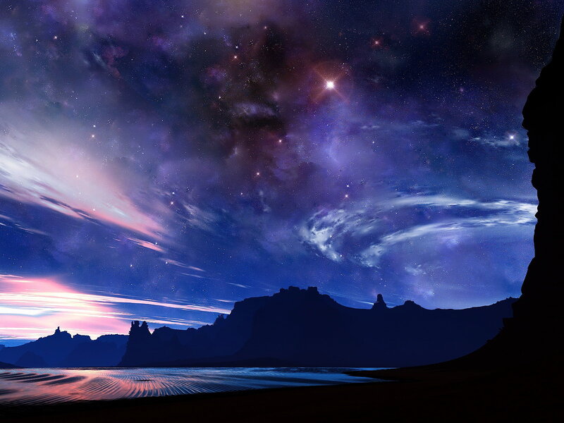 Silhouetted Mountains at Night — Blue