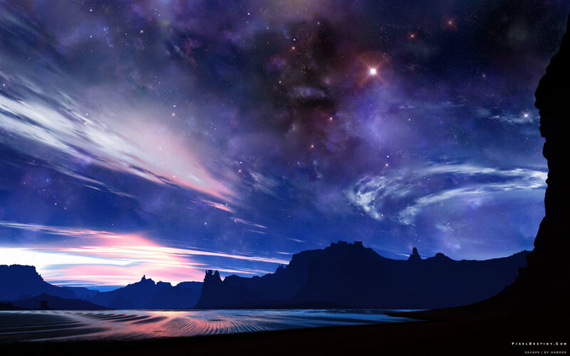 Silhouetted Mountains at Night — Purple, Serene