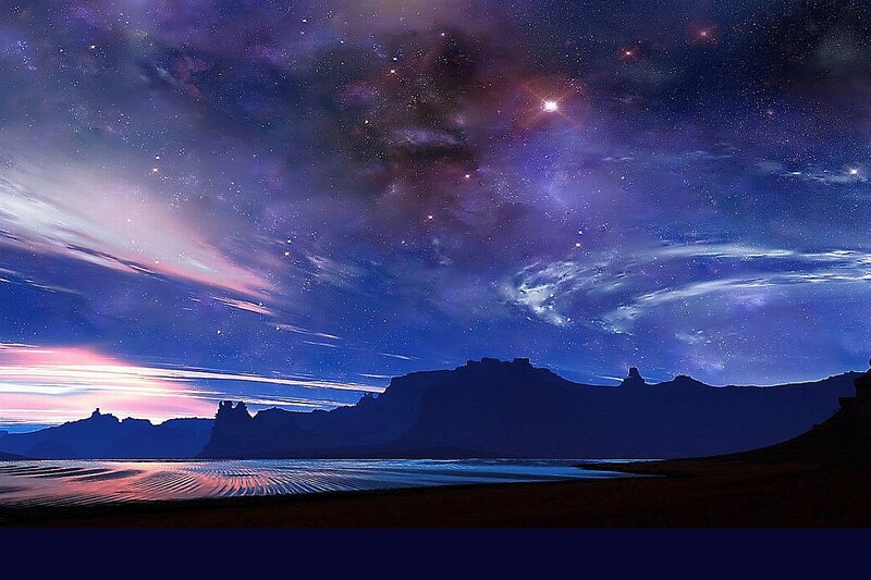Silhouetted Mountains at Night — Purple
