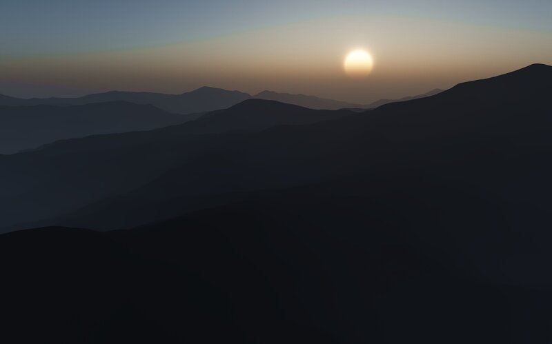 Silhouetted Mountains at Sunset — Black, Serene