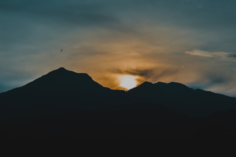 Silhouetted Mountains at Sunset — Black