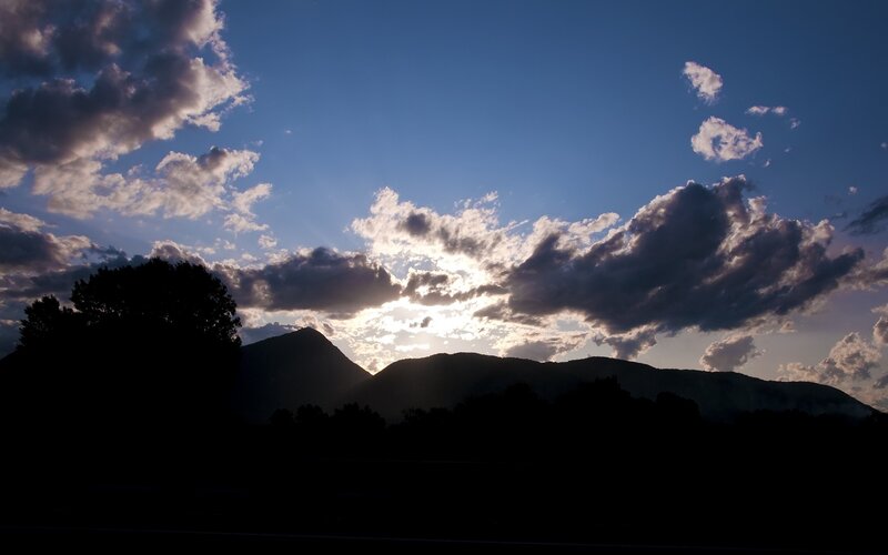 Silhouetted Mountains at Sunset — Blue, Dramatic, Photograph