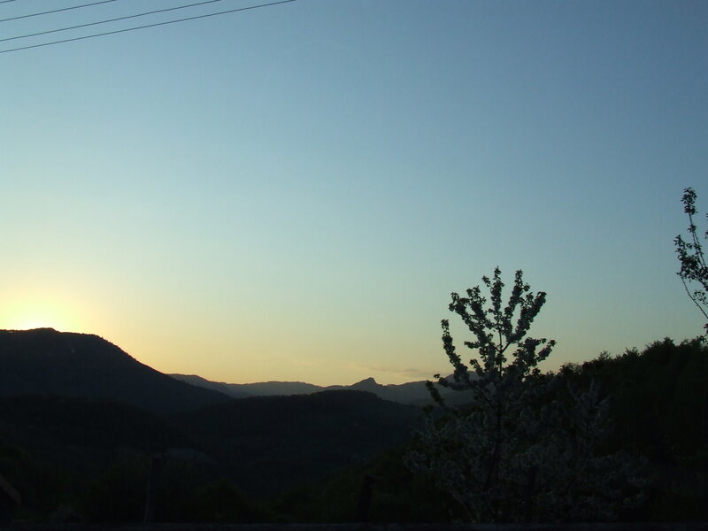 Silhouetted Mountains at Sunset — Blue, Serene, Photograph, Tree