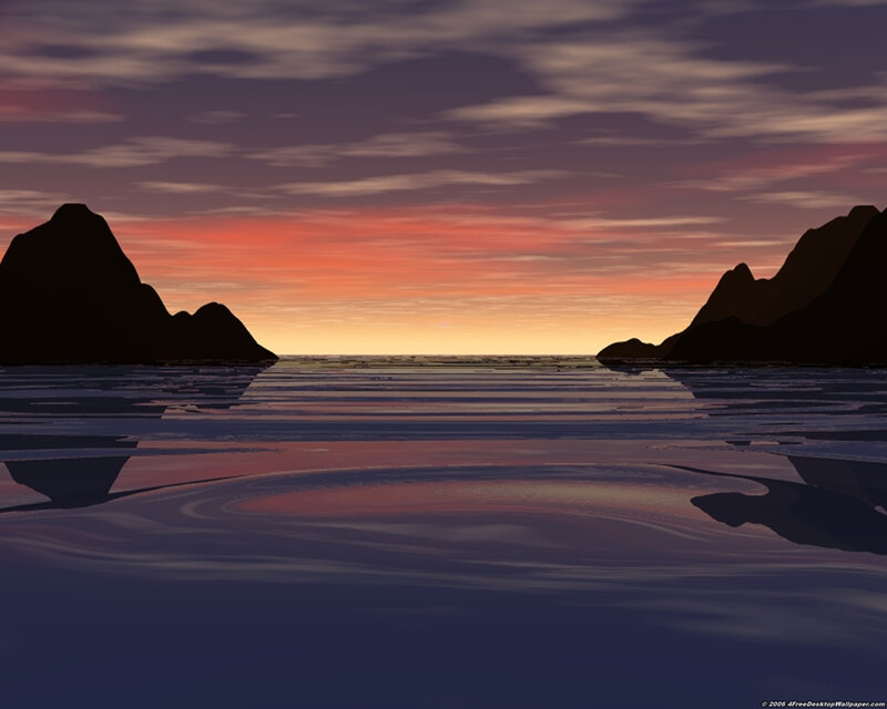 Silhouetted Mountains at Sunset — Purple, Serene, Digital Art