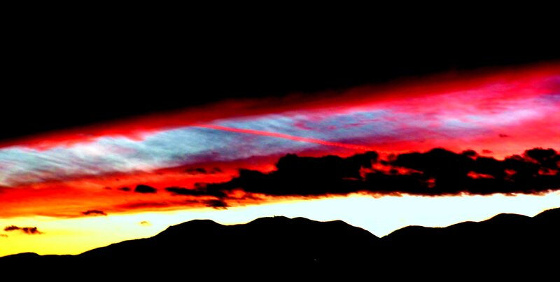Silhouetted Mountains at Sunset — Red, Dramatic, Photograph, Clouds