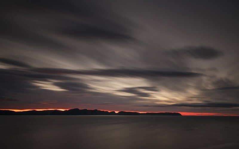 Silhouetted Mountains at Sunset — Red, Dramatic, Photograph, Sky