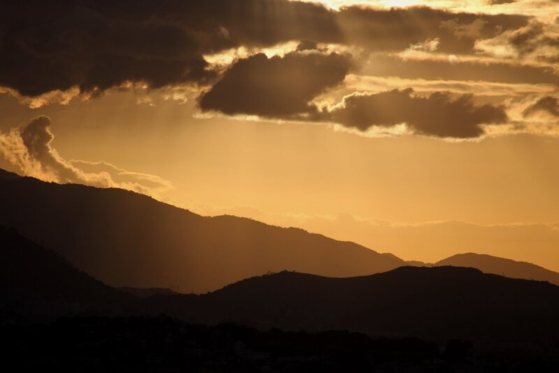 Silhouetted Mountains — Orange, Dramatic, Sunset, Photograph, Clouds, Sky