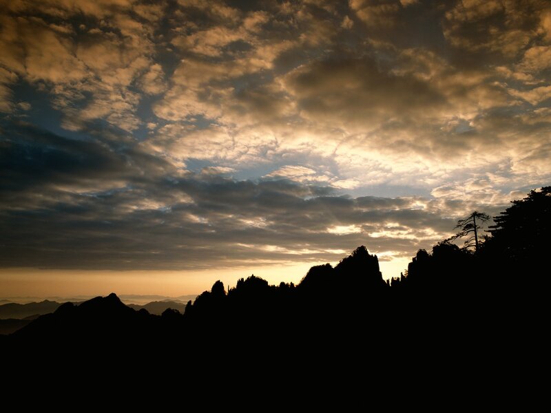 Silhouetted Mountains — Orange, Dramatic, Sunset, Photograph, Clouds