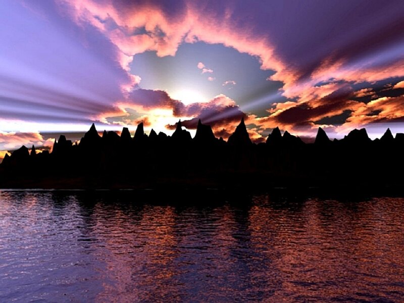 Silhouetted Mountains — Purple, Dramatic, Sunset, Digital Art