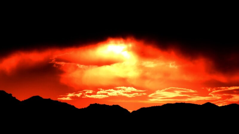 Silhouetted Mountains — Red, Dramatic, Sunset, Photograph, Clouds