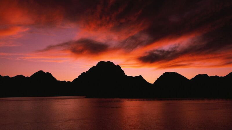 Silhouetted Mountains — Red, Dramatic, Sunset, Photograph