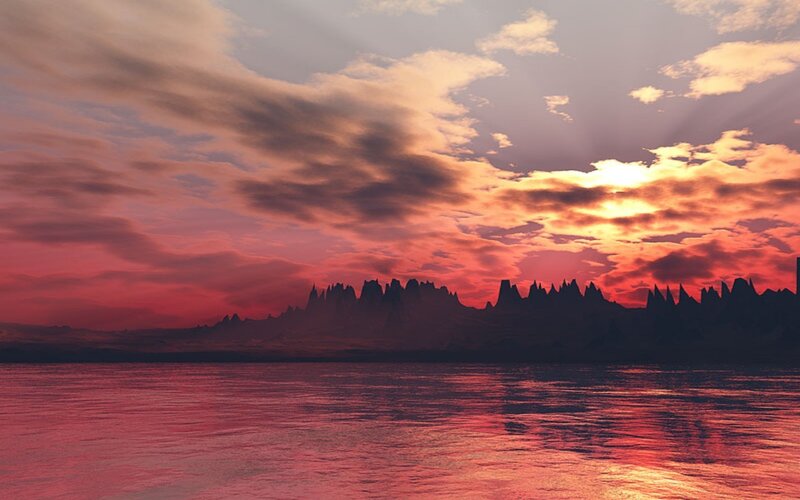Silhouetted Mountains — Red