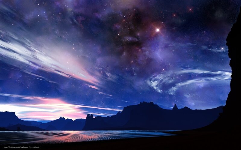 Silhouetted Mountains under Starry Sky — Blue