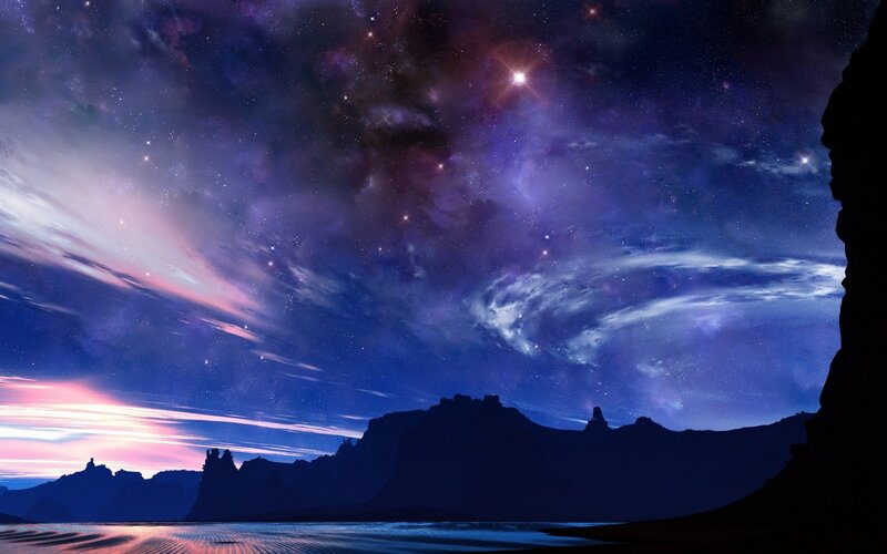 Silhouetted Mountains under Stars