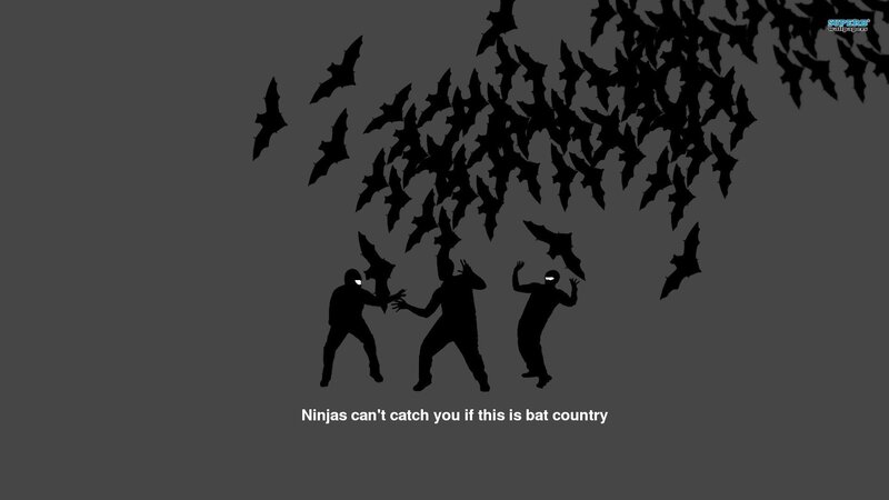 Silhouetted Ninjas and Bats — Black