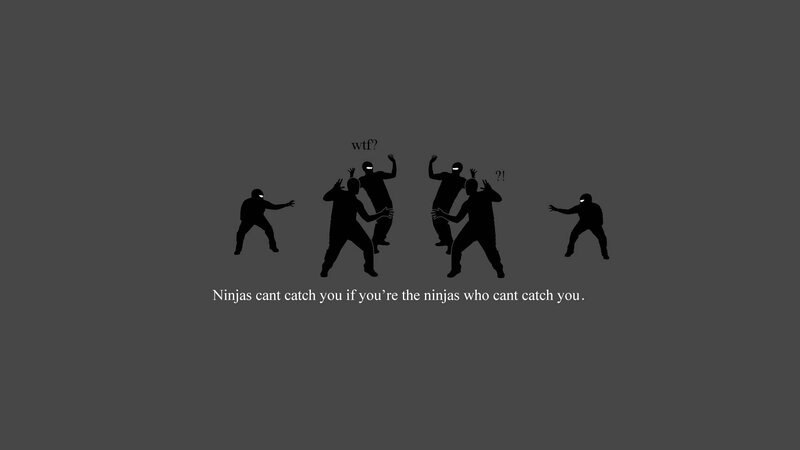Silhouetted Ninjas — Black, Humorous, Minimalist, Silhouette, Text