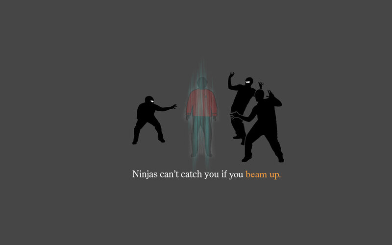 Silhouetted Ninjas — Gray, Humorous, Digital Art, Glowing Figure