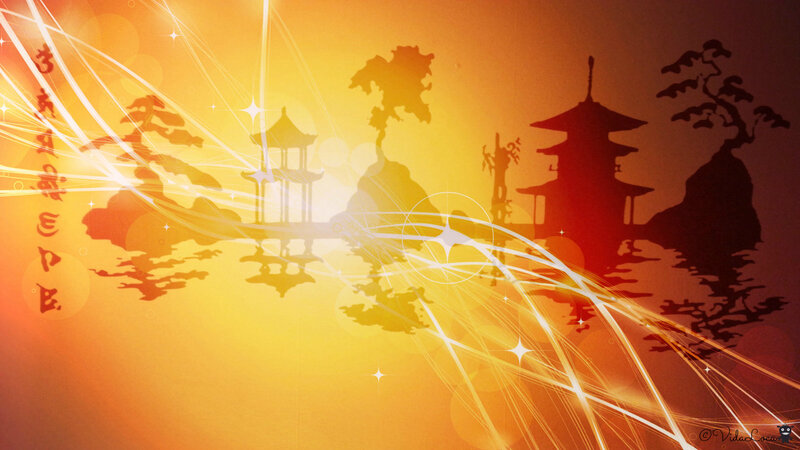Silhouetted Pagodas and Trees