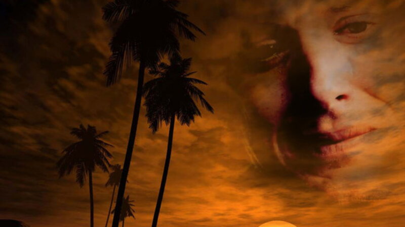 Silhouetted Palm Trees — Orange, Dramatic, Sunset, Digital Art