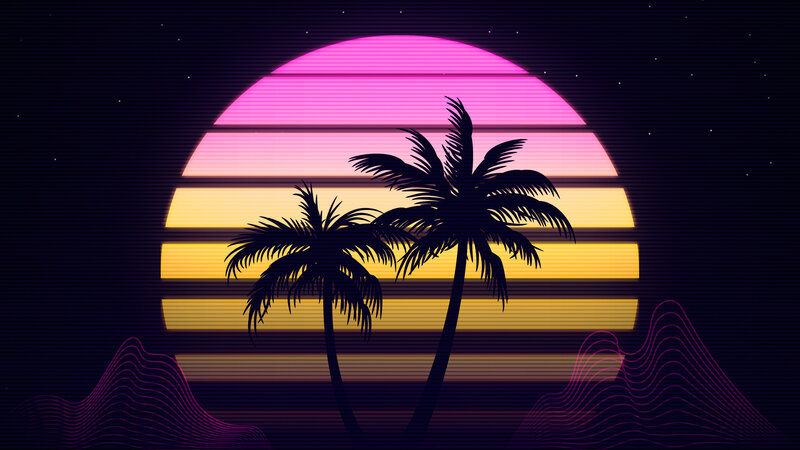 Silhouetted Palm Trees — Pink, Retro