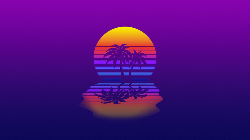Silhouetted Palm Trees — Purple, Retro, Sunset