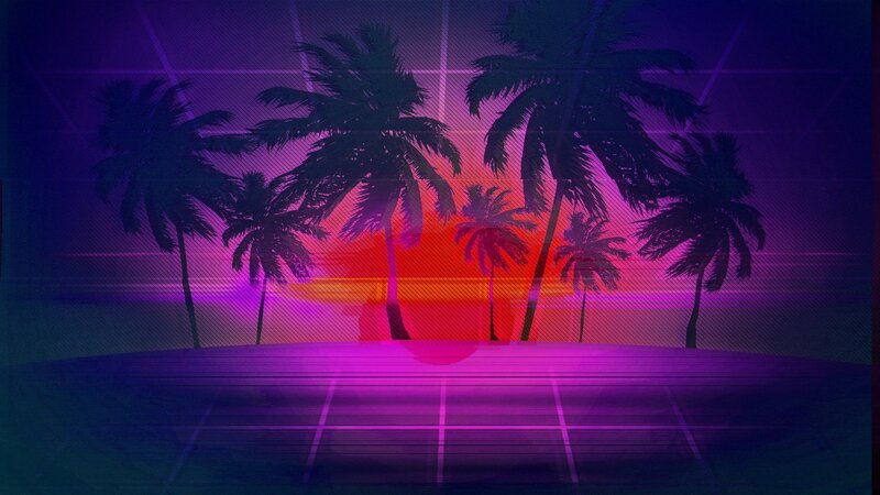 Silhouetted Palm Trees — Purple, Retro