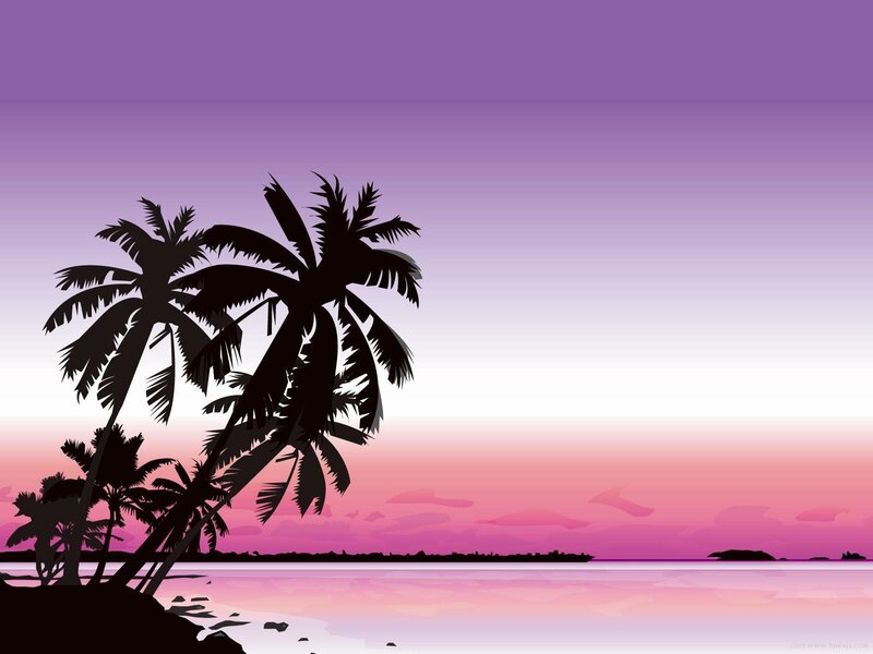 Silhouetted Palm Trees — Purple, Serene, Sunset, Vector Art, Ocean