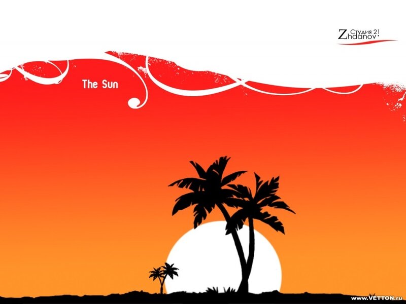 Silhouetted Palm Trees — Red, Serene, Sunset, Vector Art
