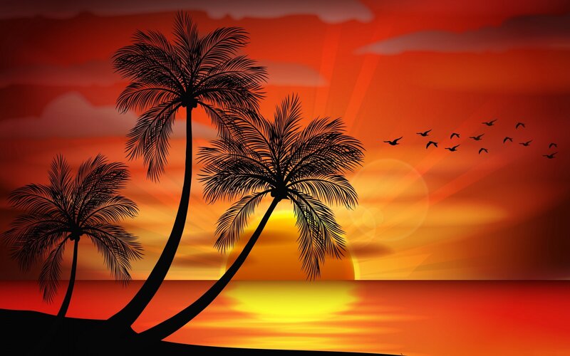 Silhouetted Palm Trees — Red, Serene