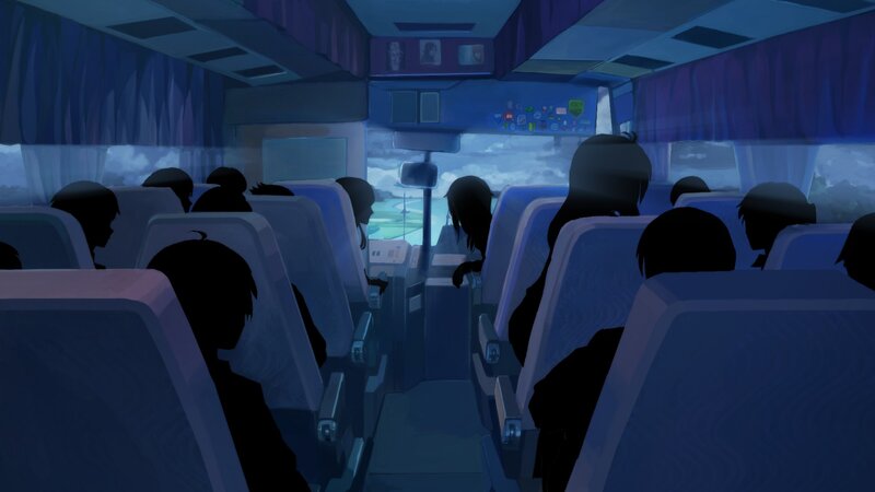 Silhouetted Passengers on Bus