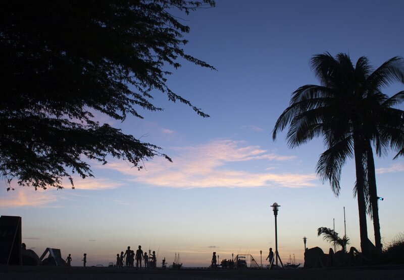 Silhouetted People at Beach — Blue, Serene