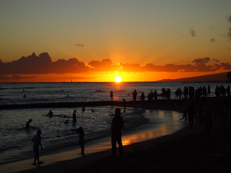 Silhouetted People at Beach — Orange, Serene