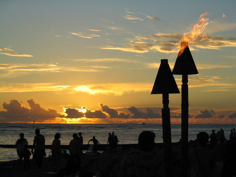 Silhouetted People at Beach — Orange