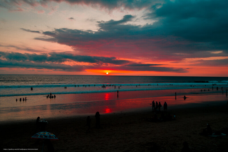 Silhouetted People at Beach — Red