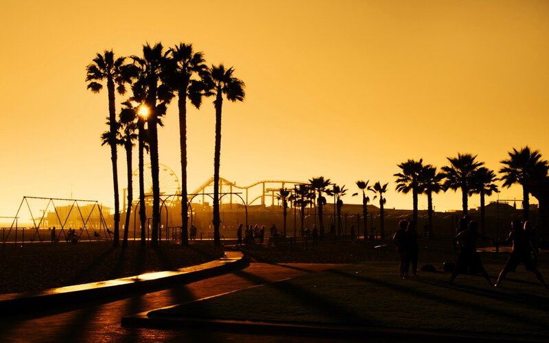 Silhouetted People at Beach — Yellow, Dramatic