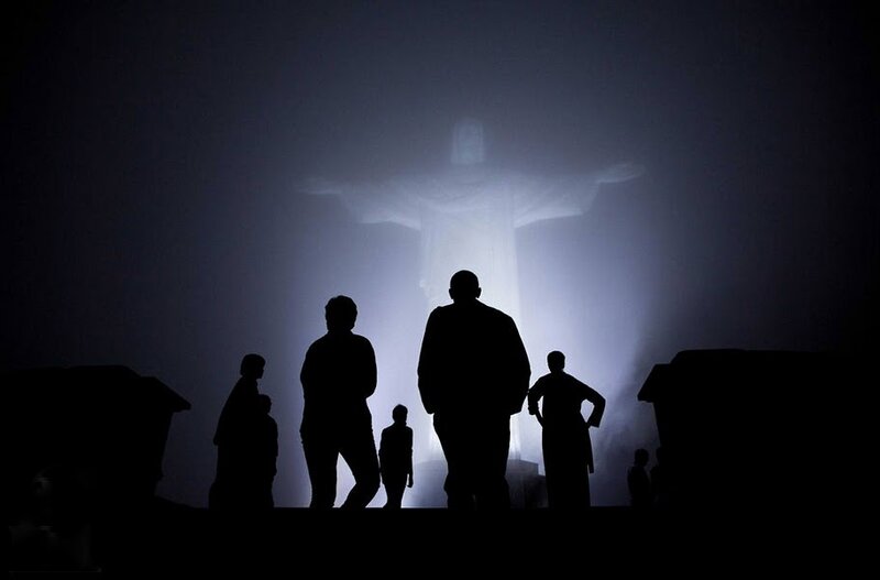 Silhouetted People at Night