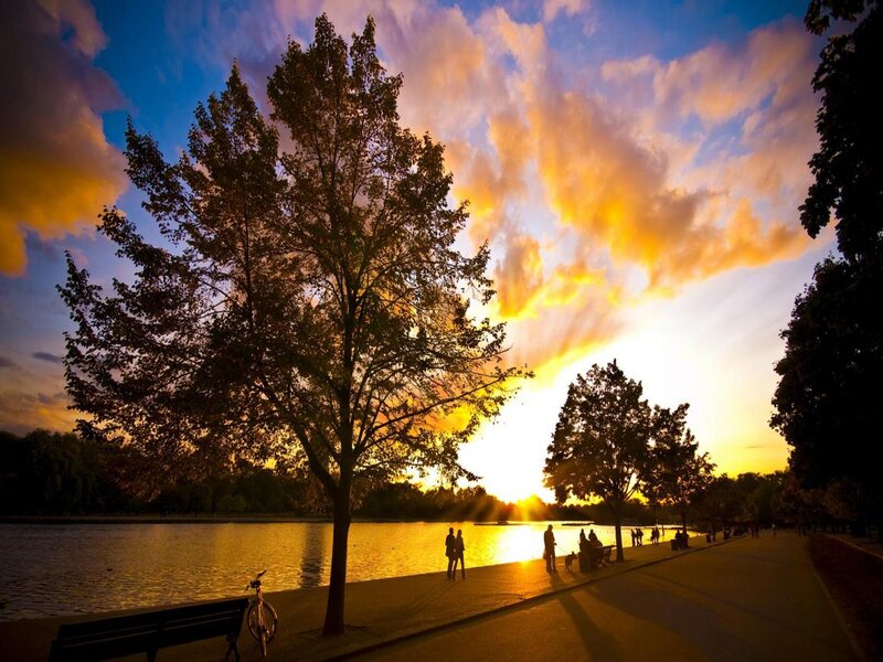 Silhouetted People at Sunset — Yellow, Serene