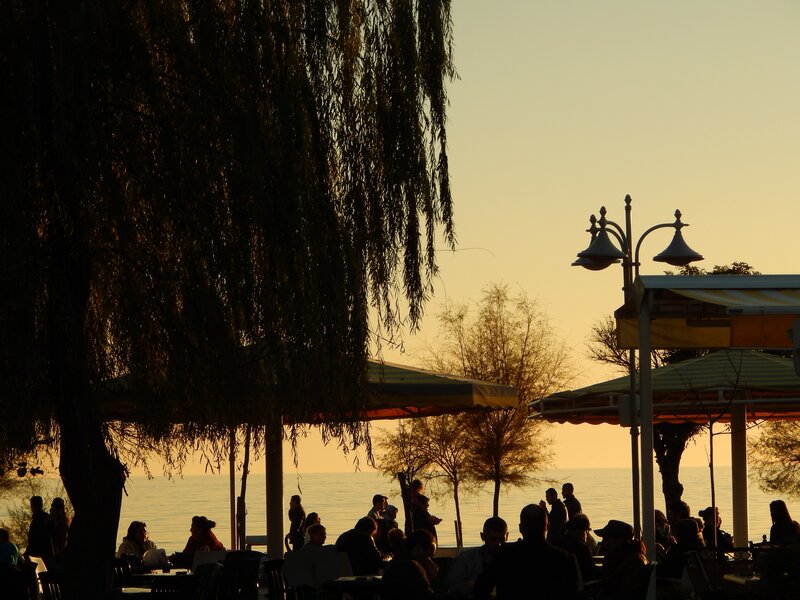 Silhouetted People at Waterfront