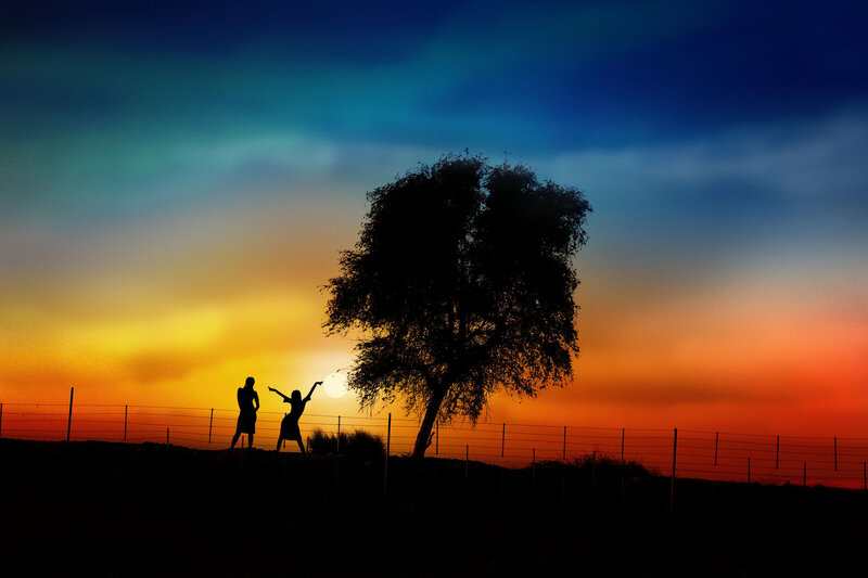Silhouetted People Dancing — Blue