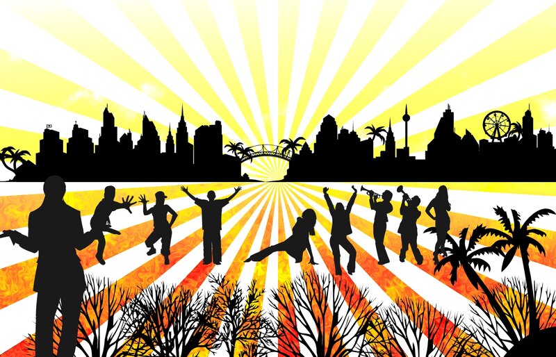 Silhouetted People Dancing — Yellow