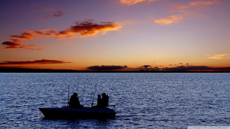 Silhouetted People Fishing