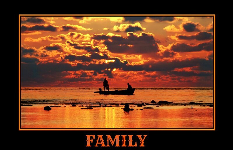 Silhouetted People in Boat — Orange