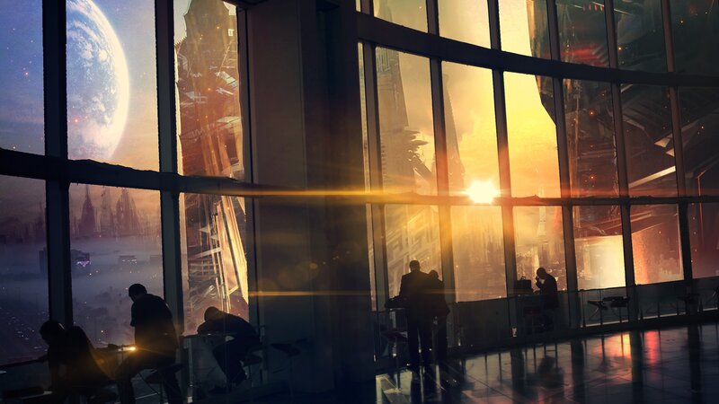 Silhouetted People in City