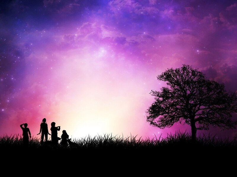 Silhouetted People in Field