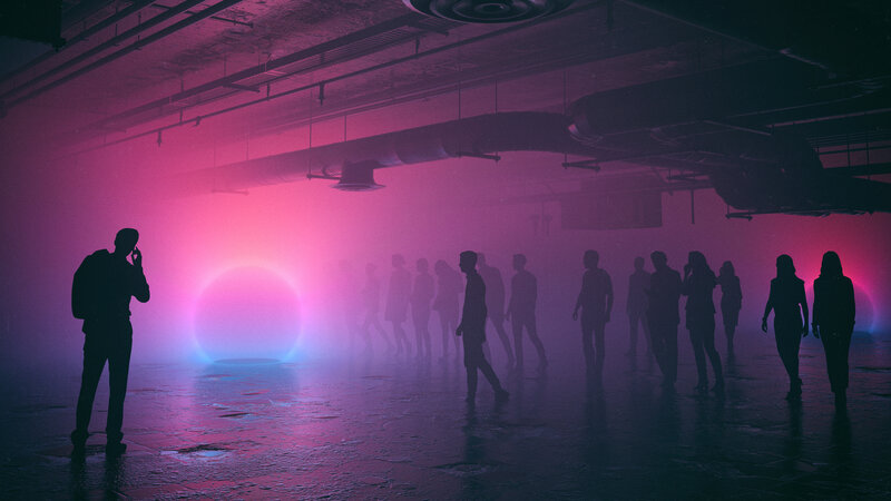 Silhouetted People in Fog