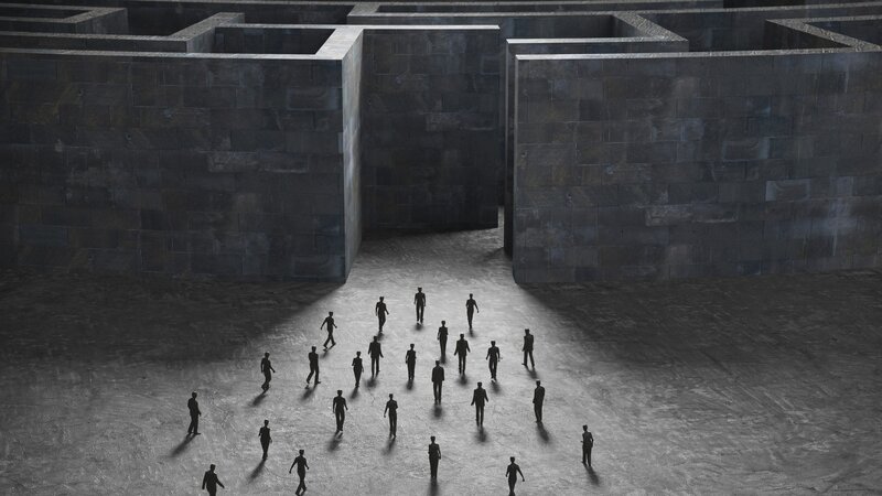 Silhouetted People in Maze — Gray