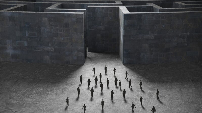 Silhouetted People in Maze