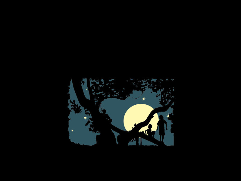 Silhouetted People in Tree — Black