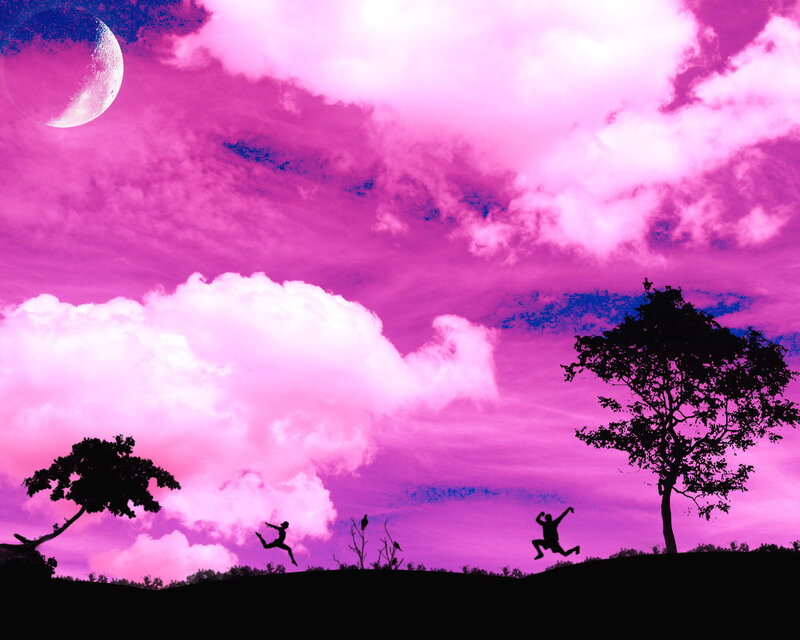Silhouetted People Jumping