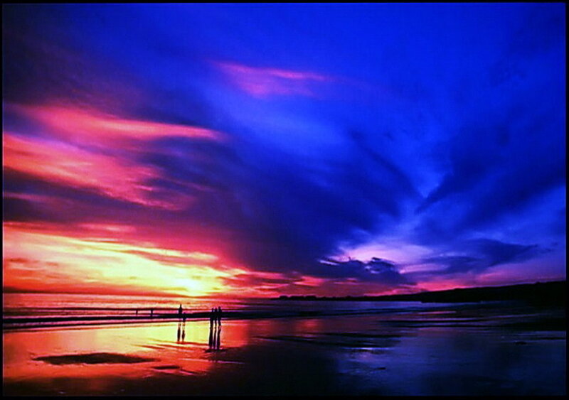 Silhouetted People on Beach — Blue